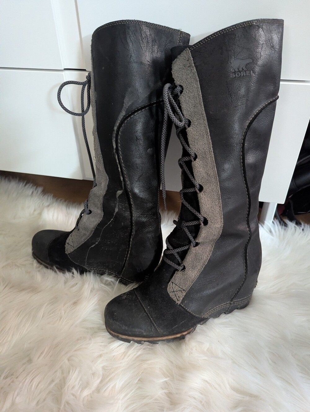 Sorel Black and Gray Lace-Up Women's Tall Boots